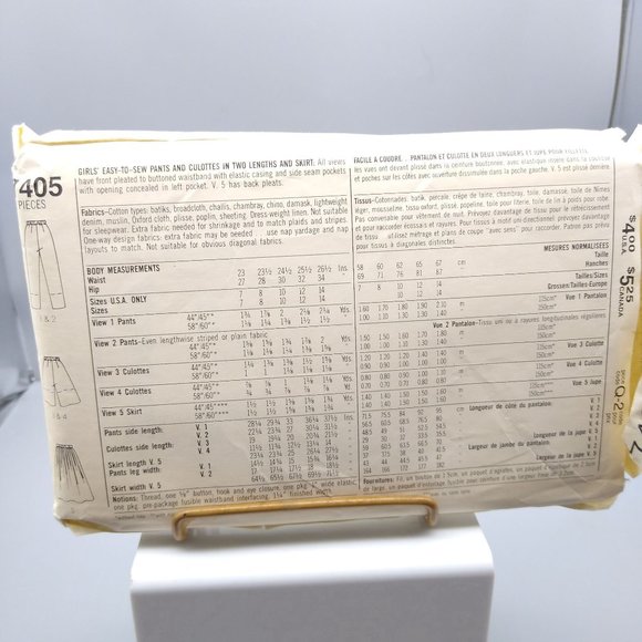 UNCUT Vintage Sewing PATTERN Simplicity 7405, Girls 1986 Easy to Sew Pants and C - Picture 2 of 2